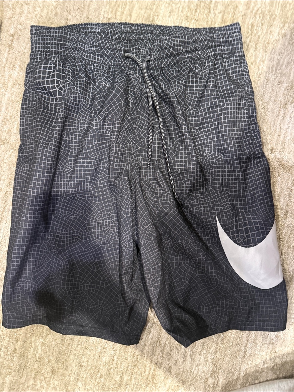 Nike Men’s Black & Gray Swim Hybrid Shorts with White Swoosh